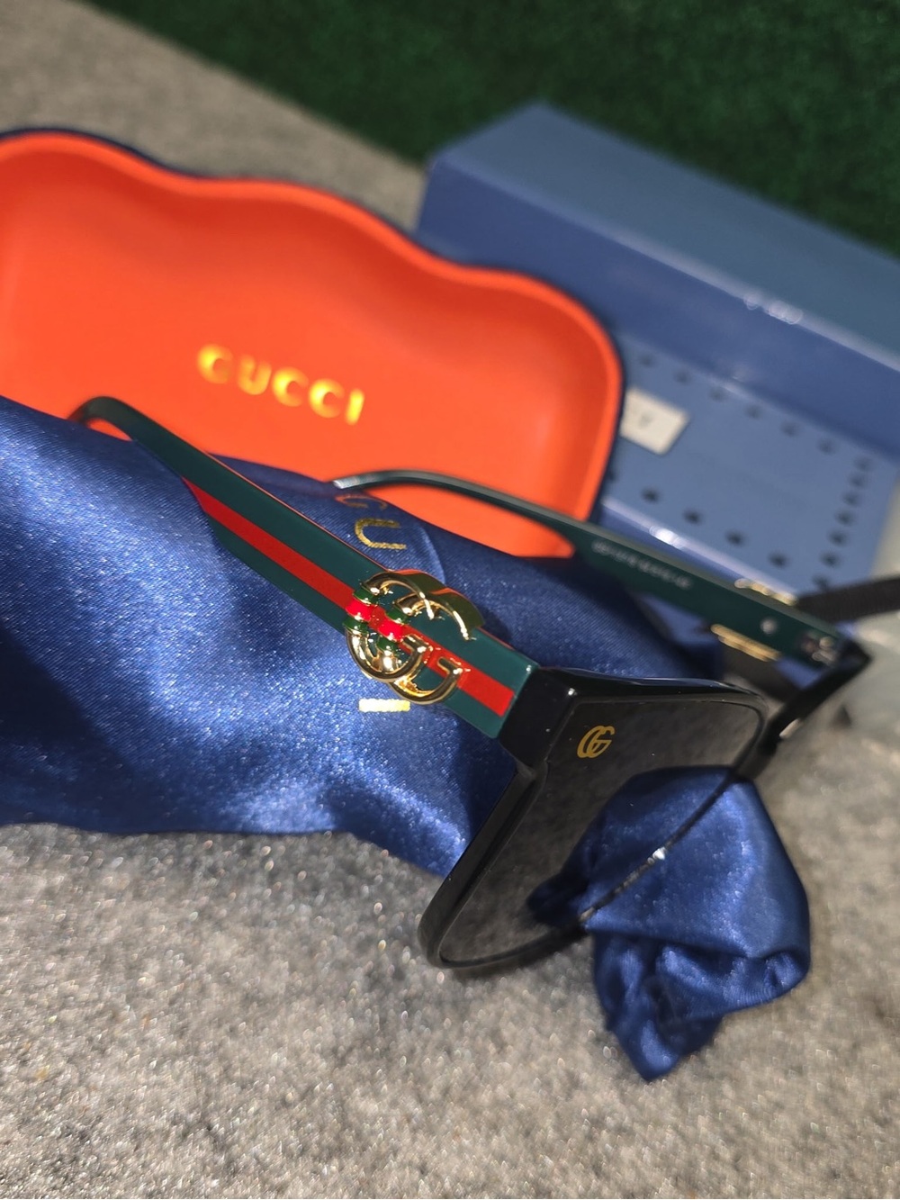 Gucci Black Frames with Green & Red Stripe and Gold GG Hardware